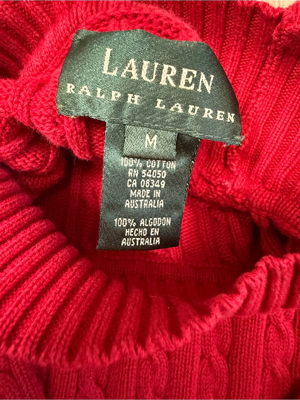 Lauren Ralph Lauren Red Ribbed Cotton Turtleneck Sweater